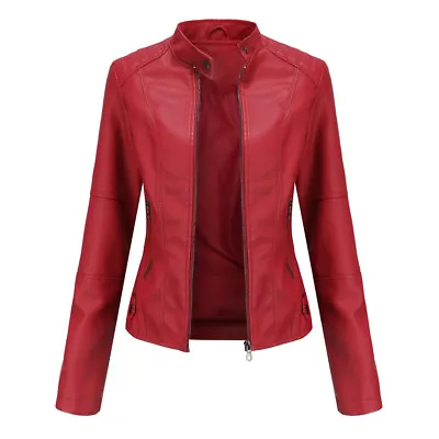 Buy Women Spring Autumn Motorcycle Coat Stand-up Collar Slim Fit Leather Jacket Size • 45.21£