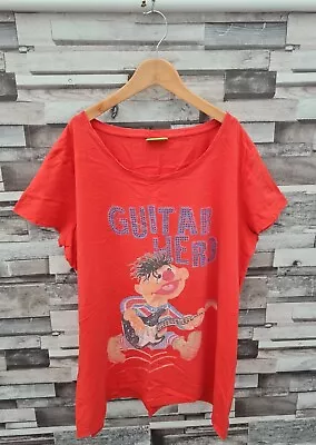 Buy Womens Red Cute Sesame Street Guitar Hero Graphic Print Studded Novelty Tshirt • 4.99£
