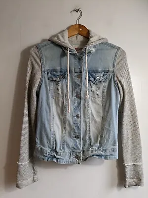 Buy Ladies Denim Jacket Size M Approx UK 10 12 Jean Vest & Hoodie Sweatshirt Layered • 11.99£