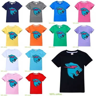 Buy Kids Mr Beast Lightning Cat Short Sleeve T Shirt Youtuber Merch Gamer Tops Gift • 8.95£