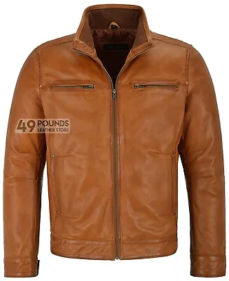 Buy Mens Classic Leather Jacket Italian Fit Classic Real Leather Bomber Jacket 999 • 41.65£