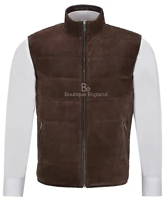 Buy Men's Quilted Leather Waistcoat Brown Real Suede Leather Fashion Gilet Vest 1799 • 84.83£
