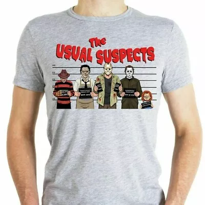 Buy Halloween Usual Suspects T Shirt Retro Chucky Freddy Krueger Zombie Jason Blood • 6.99£