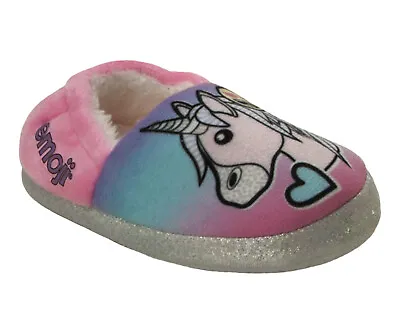 Buy Girls Unicorn Pink Glitter Faux Fur Lined Novelty Emoji Slippers Uk Size 6-12 • 9.95£