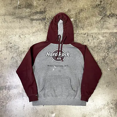 Buy Hard Rock Cafe Hoodie Mens Y2K Washington D.C. Sweatshirt, Grey Burgundy, Small • 15£
