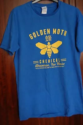 Buy Mens Blue Cotton Short Sleeve T Shirt   Size M   Golden Moth Motif By Gildan • 1.99£
