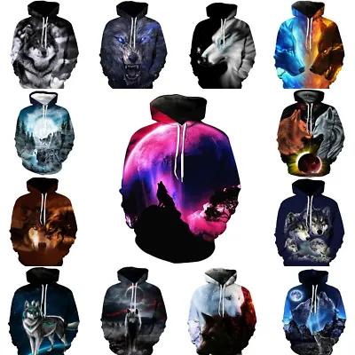 Buy Cool Graphic Wolf 3D Print Women Men's Unisex Tops Pullover Sweatshirt Hoodies • 19.31£