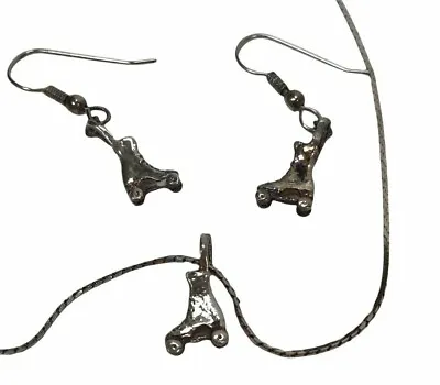 Buy Vintage 925 Sterling Silver Roller Skate Necklace Earrings Set Rockabilly Kitsch • 24.07£