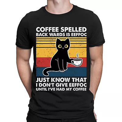 Buy Coffee Spelled Backwards Is Eeffoc Black Cat Funny Novelty Mens T-Shirts Top#NED • 7.59£