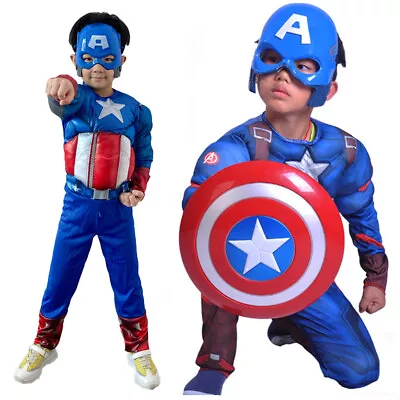Buy Boy Marvel Captain America Costume Avengers Child Superhero Fancy Dress Outfits • 14.17£