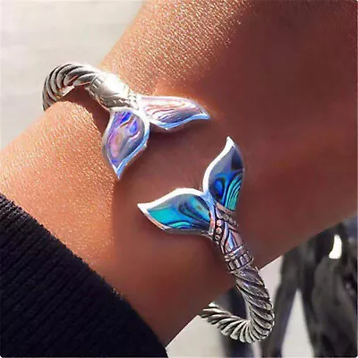 Buy Abalone Shell Mermaid Tail Opening Adjustment Bangle Bracelet Jewelry • 2.99£