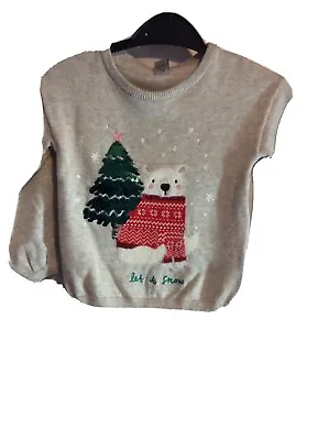 Buy Cute  Grey Christmas Cotton Jumper ‘let It Snow’ Age 18-24 Months New With Tags  • 7£