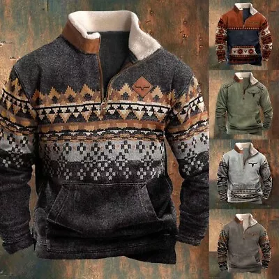 Buy Men Hoodies Sweatshirts Pullover Retro Running Stand Collar 1x Jumper Print • 16.93£
