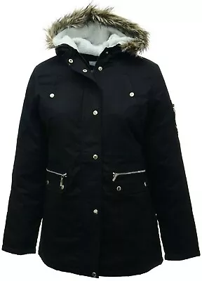 Buy Womens Plus Size Warm Quilt Lined Black Parka Coat Fleece Lined Hood Jacket  • 33.26£