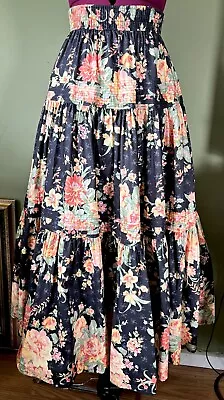 Buy Laura Ashley Vintage Floral Tiered Gypsy Rose Peasant Prairie Skirt Cottage Core • 66.30£
