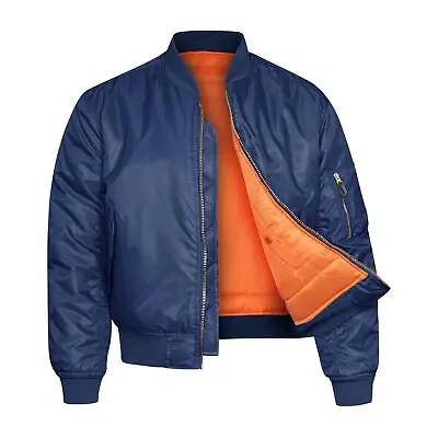 Buy Bomber Jacket MA1 Flight Pilot US Air Force Military Padded Biker Coat Navy Blue • 29.99£
