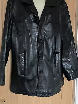 Buy Mens Smart Black Leather Jacket / Coat By Principles Size M Vgc • 25£