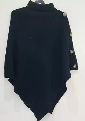 Buy Ladies Elegant Poncho High Collar Shawls With Buttons In Black RRP £22.99 • 4.95£