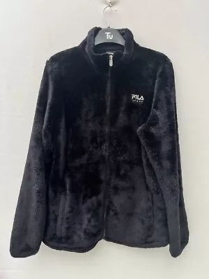 Buy Fila Zip Up Winter Faux Fur Teddy Fleece Black Designer Sports - Size Large • 15.99£