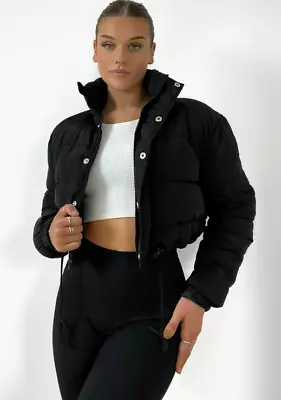 Buy Ladies Short Puffer Jacket Thick Padded Quilted Cropped Long Sleeve Zip Up Coat • 22.99£