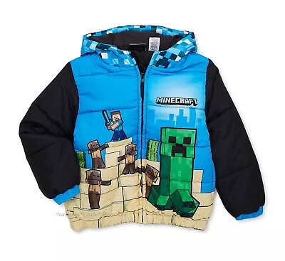 Buy Minecraft Boys Puffer Jacket Size 4 Winter Coat Hooded Kids Creeper Steve Zombie • 31.27£