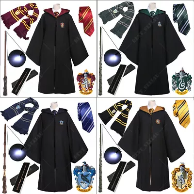 Buy Harry Potter Gryffindor Hufflepuff Slytherin Costume Robe Scarf Tie Magic Wand • 8.59£