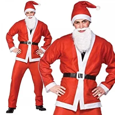 Buy Santa Claus Suit Costume Adult Father Christmas Fancy Dress Mens Xmas + Beard • 8.99£
