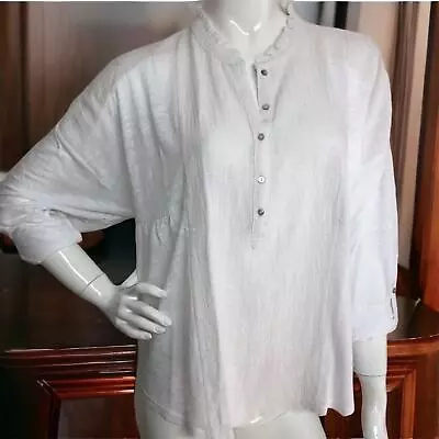 Buy Lucky Brand White Cotton Split Button Neck Peasant Boho Top Blouse Size Large • 22.73£