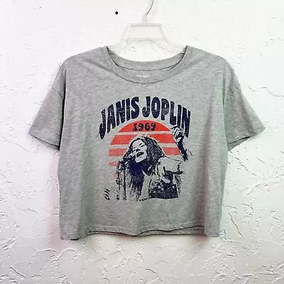 Buy Janis Joplin Grey Cropped Crewneck Graphic T-shirt Size Large  • 15.11£