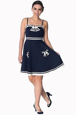 Buy Women's Retro Vintage Rockabilly Nautical Set Sail Strappy Dress BANNED Apparel • 24.99£