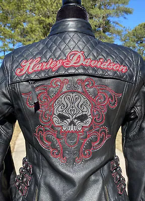 Buy Harley Davidson Women SCROLL Willie G Skull Leather Jacket Small 98194-16VW • 283.48£