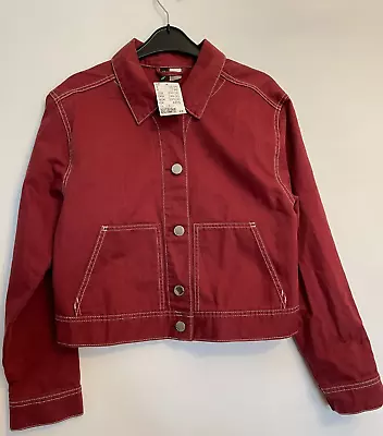 Buy H&M Jacket Western Style Short Cotton Denim  Burgundy  Size Small NWT • 16.99£