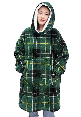 Buy Tartan Oversized Hoodie Sherpa Lined Reverse Hooded Blanket Soft Outer Flannel • 28.99£