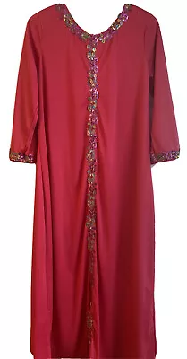 Buy Handmade Pink Kaftan Long Dress Moroccan Style With Hoodie And Sequence Border M • 35£