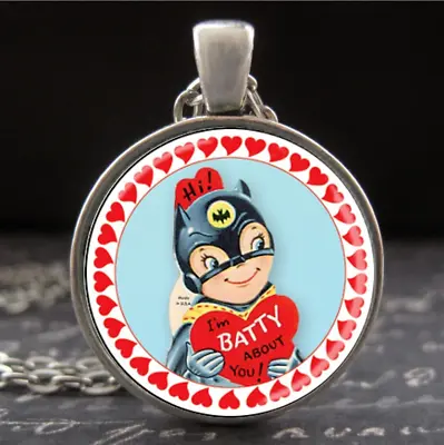 Buy Vintage Valentine Necklace Retro Batman Comic Pendant Valentine's Day Jewelry • 23.68£