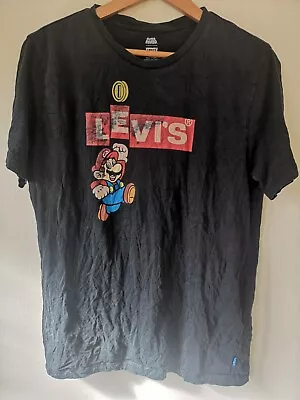 Buy Levis Super Mario T-Shirt Top Rare Mens Black Tee Size Medium Logo Deadstock • 12£