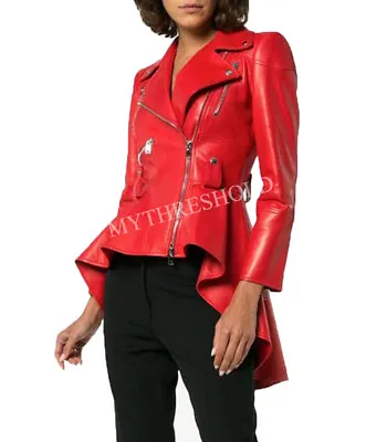Buy New Women's Genuine Lambskin Peplum Waist Designer Biker Leather Jacket • 51.99£