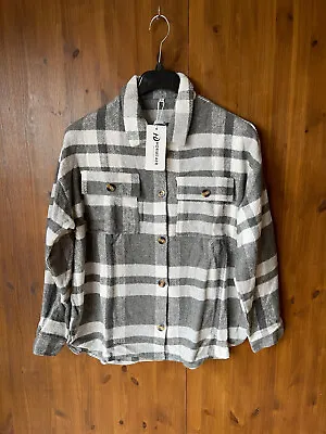 Buy OVERSHIRT JACKET SHACKET Grey Check Flannel Shirt XL / 16-18 🥻BNWT • 9.95£