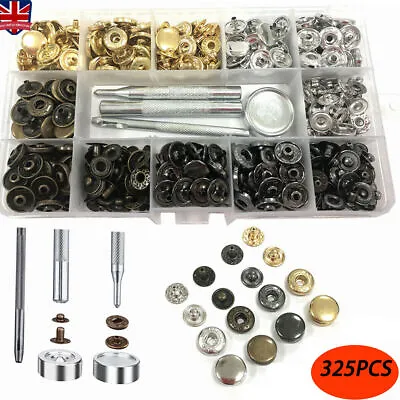 Buy 325Pcs Heavy Duty Snap Fasteners Press Studs Kit +Poppers Leather Button Tool UK • 5.89£