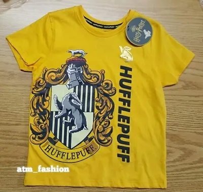 Buy Harry Potter Hufflepuff  Cotton T-Shirt Tee Top Girls Kids Primark Summer 4-15YR • 6.99£