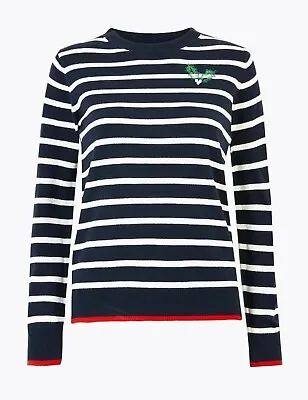 Buy BNWT Gorgeous M&S Striped Holly Sequin Embellished Christmas Jumper XS (6-8) • 14.99£