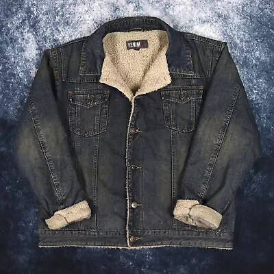 Buy Vintage 90s Sherpa Lined Dark Denim Jacket | XL • 45£