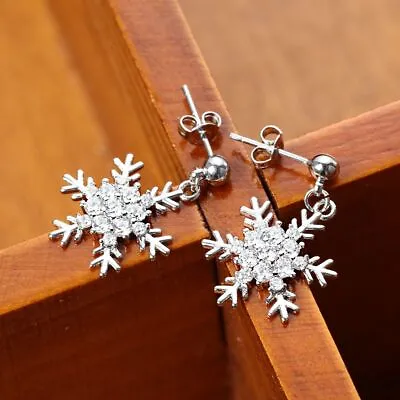 Buy Xmas Gift Jewelry Christmas Rhinestone Snowflake Earrings Zircon Dangle Drop • 4.15£