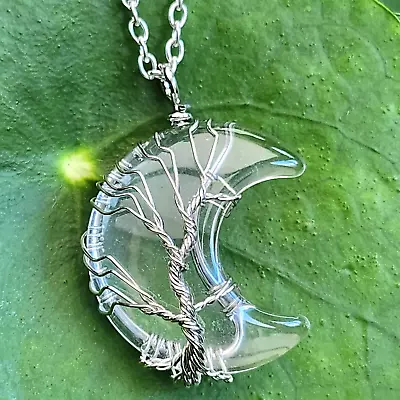 Buy Tree Of Life Quartz Moon Pendant 20  Necklace Crescent Wire Wrapped Jewellery • 5.45£