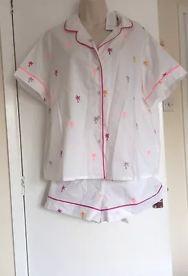 Buy Bnwt M&s Pure Cotton Cool Comfort White Palm Trees Shortie Pyjama Set Size 18  • 10.99£