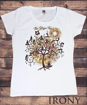 Buy Women's Cotton T-Shirt Yoga Poses - Yoga Tree Print Short Sleeve Tee TS1562 • 12.99£
