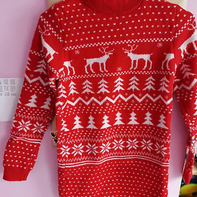 Buy Womens Reindeer Design Christmas Jumper Red Long Sleeve Medium New Same Day Post • 11.99£