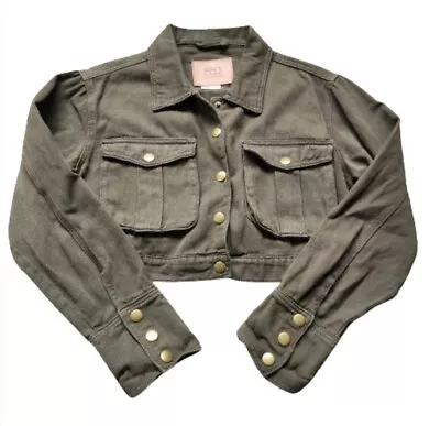 Buy BBJ Los Angeles Women's Denim Jacket Size M Cropped Olive Green Button Up • 17.05£