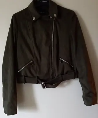 Buy Ladies Girls Khaki Faux Suede Bomber Jacket New Look Size 8 VGC • 0.99£