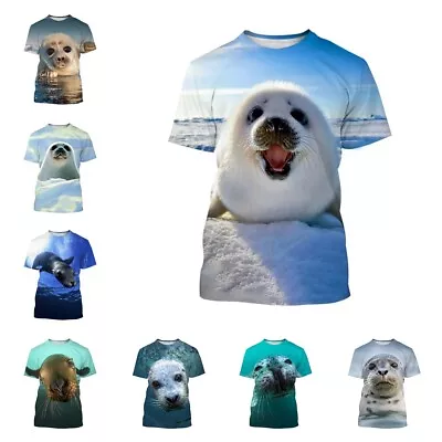 Buy Fun Seal 3D Printed Unisex Casual T-Shirt Women Men Kids Short Sleeve Tops • 14.99£